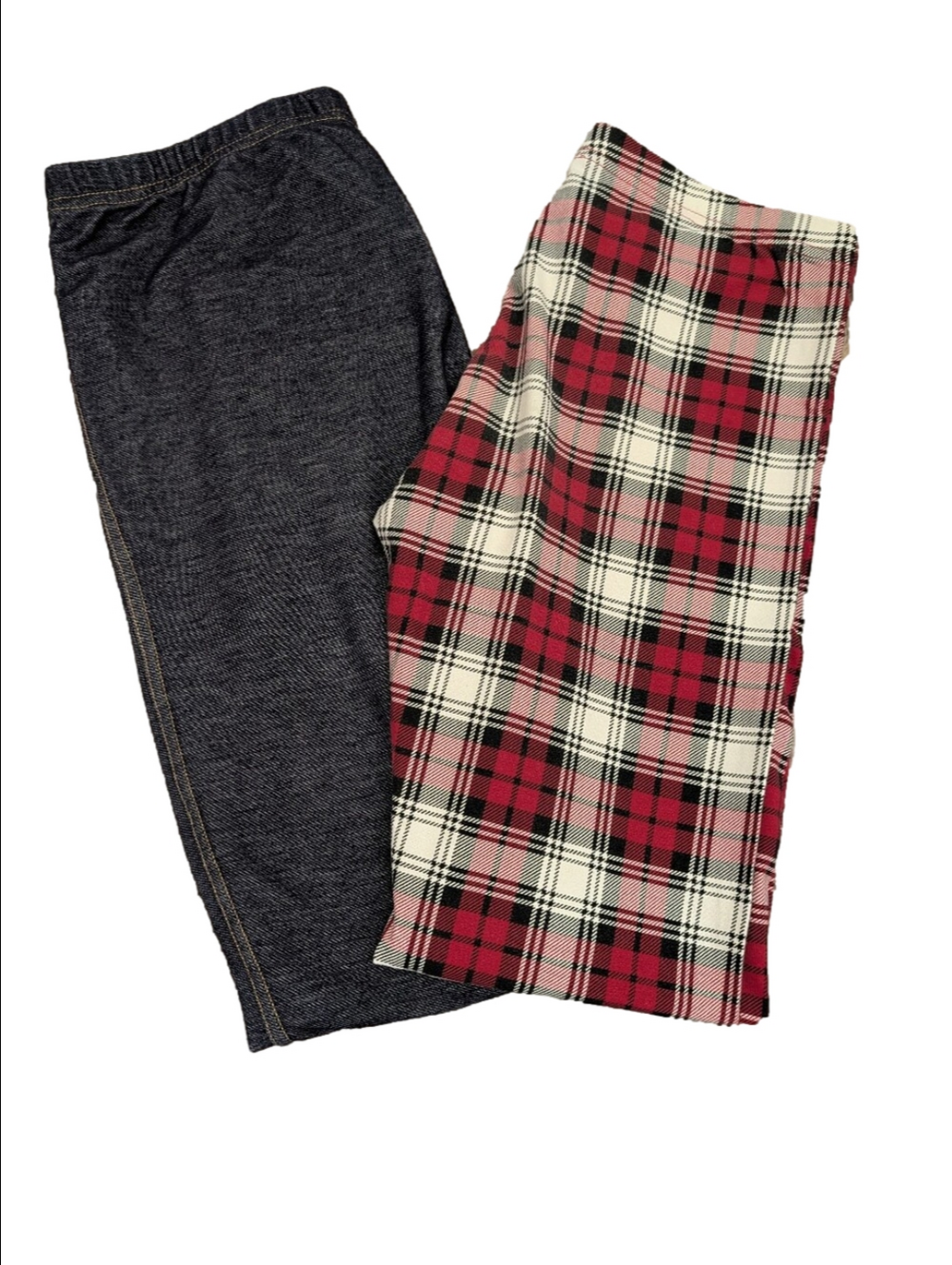 George & Joe Fresh Leggings Bundle Denim Look & Red Plaid Women's S & Girl's XL